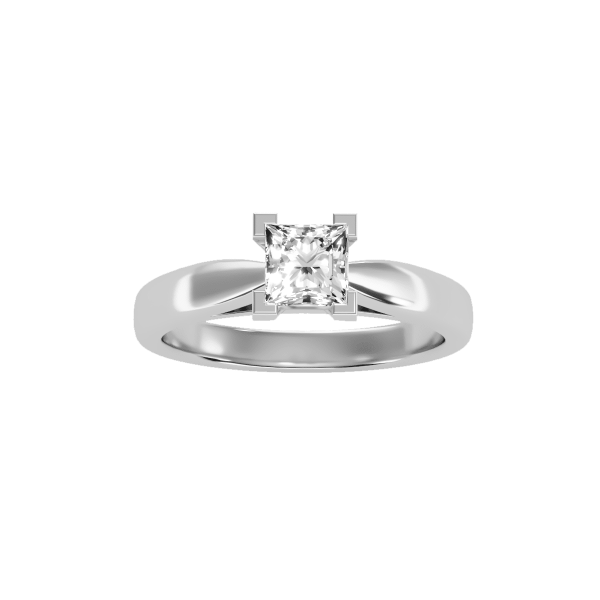 Princess Cut 4 Claws Solitaire Plain Tapered Engagement Ring