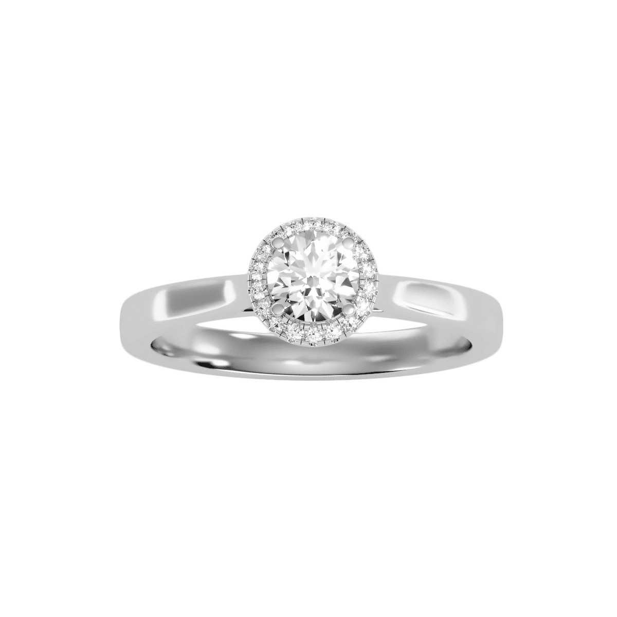 Round Cut Halo Plain Tapered Engagement Ring