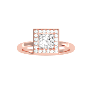 princess cut square halo plain engagement ring with 18k rose gold metal and princess shape diamond