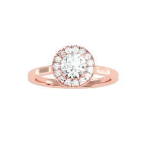 round cut cathedral halo plain engagement ring with 18k rose gold metal and round shape diamond