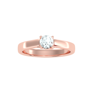 round cut solitaire cross claws plain engagement ring with 18k rose gold metal and round shape diamond