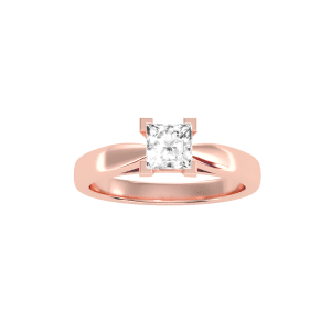princess cut 4 claws solitaire plain tapered engagement ring with 18k rose gold metal and princess shape diamond