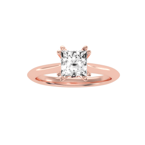 princess cut hidden knife edge double claws solitaire engagement ring with 18k rose gold metal and princess shape diamond