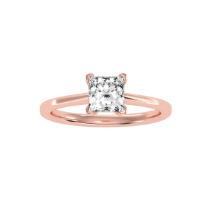princess cut high dome rounded solitaire engagement ring with 18k rose gold metal and princess shape diamond