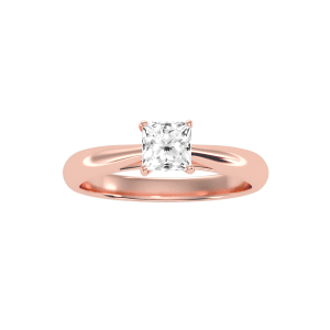princess cut tapered solitaire engagement ring with 18k rose gold metal and princess shape diamond