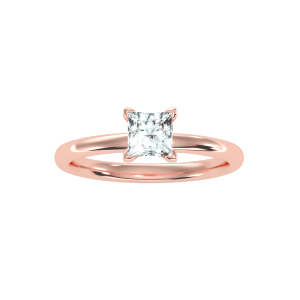 princess cut high dome 4 claws solitaire engagement ring with 18k rose gold metal and princess shape diamond