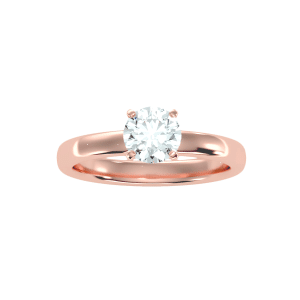 round cut flat tapered solitaire engagement ring with 18k rose gold metal and round shape diamond
