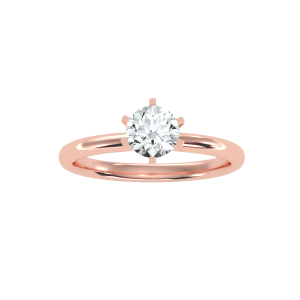 round cut 6 claws high dome solitaire engagement ring with 18k rose gold metal and round shape diamond
