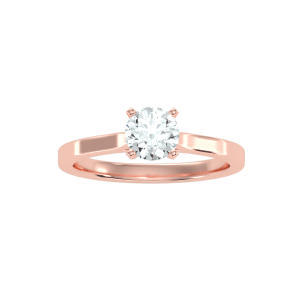 round cut tapered cathedral solitaire engagement ring with 18k rose gold metal and round shape diamond