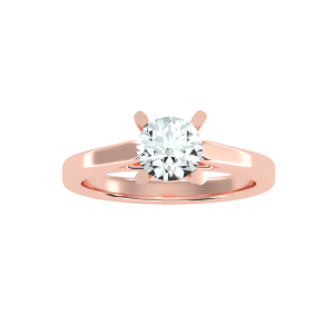round cut cathedral crossed claws solitaire engagement ring with 18k rose gold metal and round shape diamond