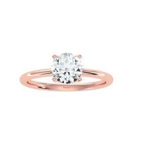 round cut petite tapered solitaire engagement ring with 18k rose gold metal and round shape diamond