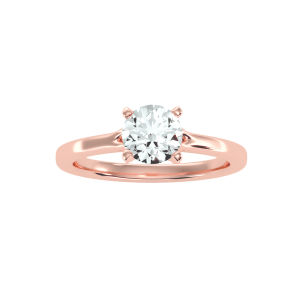 round cut hidden curled claws solitaire engagement ring with 18k rose gold metal and round shape diamond