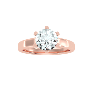 round cut cross claws flare solitaire engagement ring with 18k rose gold metal and round shape diamond