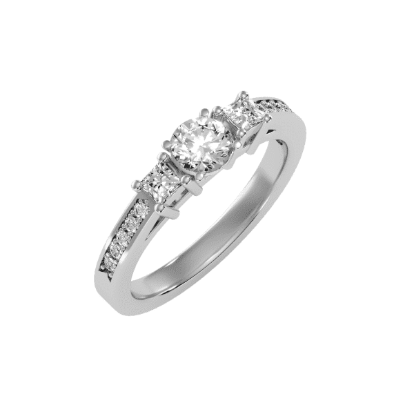 Round and Princess Three Stone Channel-Set Engagement Ring