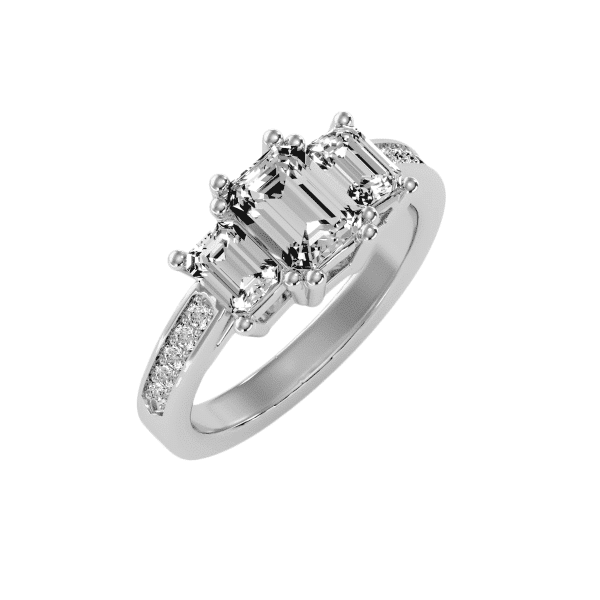 Emerald Shape Three Stone Channel-Set Engagement Ring
