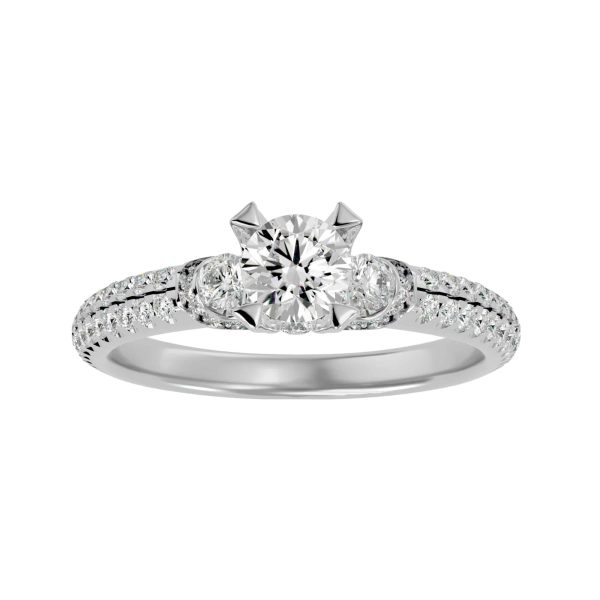 Josephine Round Cut Double MicroPave Hidden Diamond Three Stone Engagement Ring