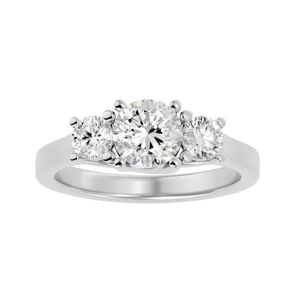 Round Cut Rounded Edge Comfort Fit Plain Band Three Stone Engagement Ring