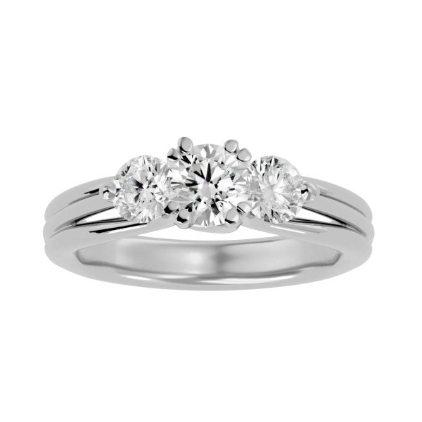 Round Cut Floating Trio Twisted-Claws Plain Band Three Stone Engagement Ring