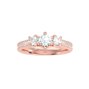 round trio twin band micropave diamond enagement ring with 18k rose gold metal and round shape diamond