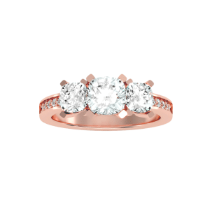 cushion diamond trio channel-set engagement ring with 18k rose gold metal and cushion shape diamond