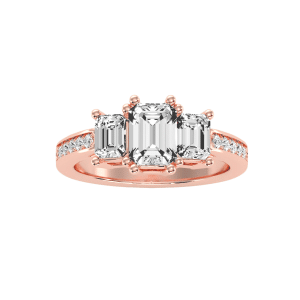 emerald shape trio channel-set diamond engagement ring with 18k rose gold metal and emerald shape diamond
