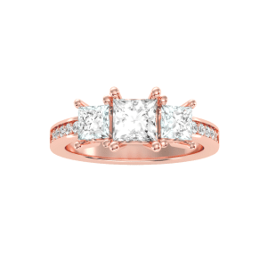 princess cut three stones channel-set engagement ring with 18k rose gold metal and princess shape diamond