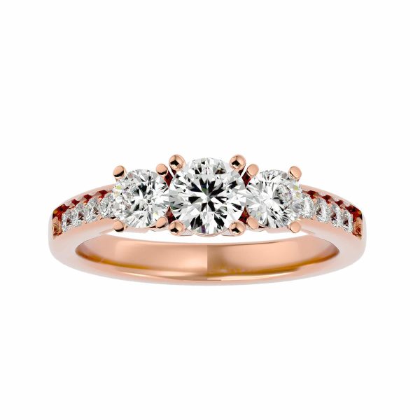Round Cut Deep Channel Pave-Set Diamond Three Stone Engagement Ring