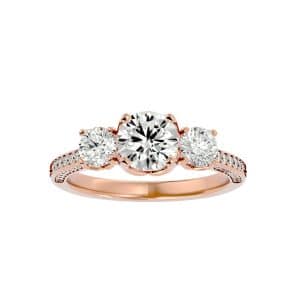 josephine curled claws three-side pinpoint-set trio diamond engagement ring with 18k rose gold metal and round shape diamond