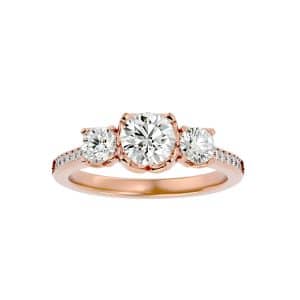 josephine classical curved claws trio diamond engagement ring with 18k rose gold metal and round shape diamond