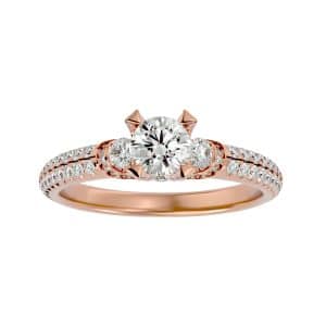 lucy interlinked side stone double micropave-set diamond engagement ring with 18k rose gold metal and round shape diamond