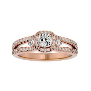 lucy split band halo pave-set diamond engagement ring with 18k rose gold metal and round shape diamond