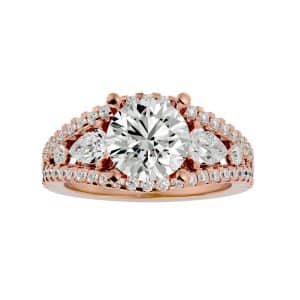 lucy extravagant split band pear shape side-stone engagement ring with 18k rose gold metal and round shape diamond