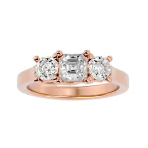 sgc3s-039 square emerald cut twisted claws round edge plain band three stone engagement ring with 18k rose gold metal and emerald shape diamond