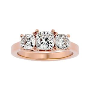 cushion shape twisted claws simple band three diamond engagement ring with 18k rose gold metal and cushion shape diamond