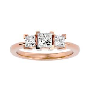 princess cut petite tapered plain band three stone engagement ring with 18k rose gold metal and princess shape diamond