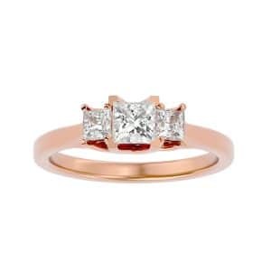 princess cut crossed claws short cathedral plain band three stone engagement ring with 18k rose gold metal and princess shape diamond