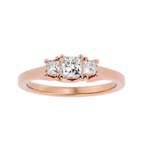 princess cut crossed claws petite plain band three stone engagement ring with 18k rose gold metal and princess shape diamond