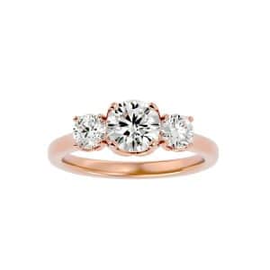josephine classical curved claws trio diamond plain engagement ring with 18k rose gold metal and round shape diamond