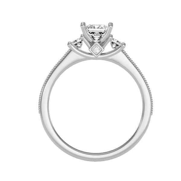 Princess Cut Three Stone Milgrain Channel-Set Engagement Ring
