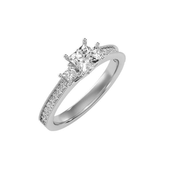 Princess Cut Three Stone Milgrain Channel-Set Engagement Ring