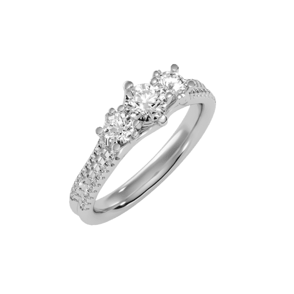Round Trio Twin Band Micropave Diamond Enagement Ring