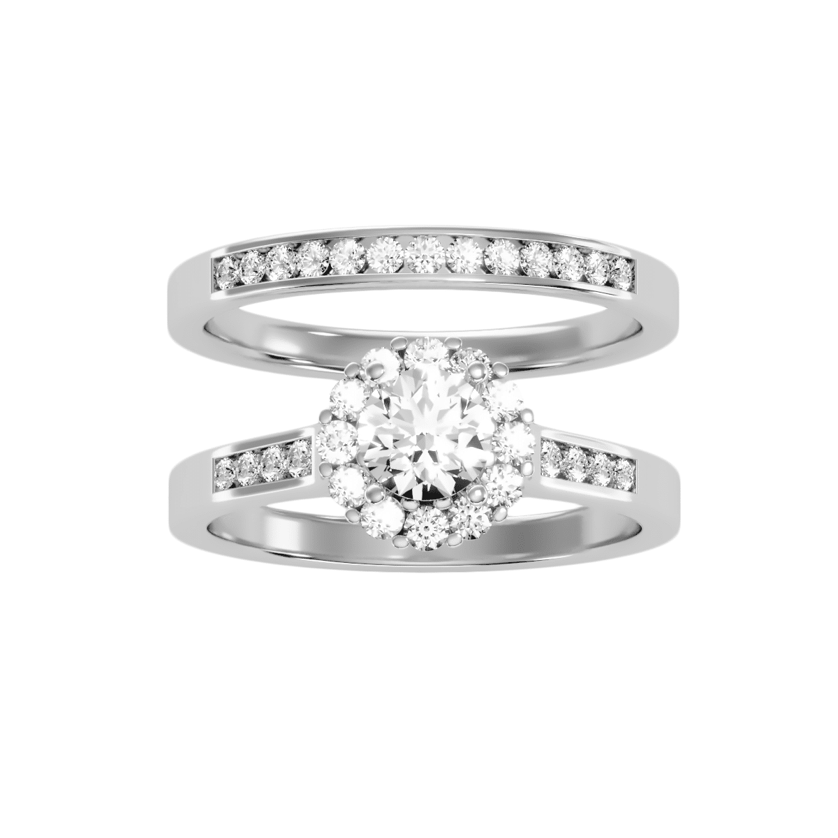 Round Cut Halo Channel-Set With Matching Wedding Band