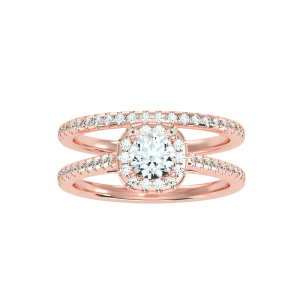 sgc round cut halo pave-set with matching wedding band with 18k rose gold metal and round shape diamond