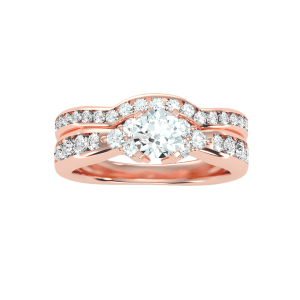 round cut tapered shank channel-set with matching wedding band with 18k rose gold metal and round shape diamond