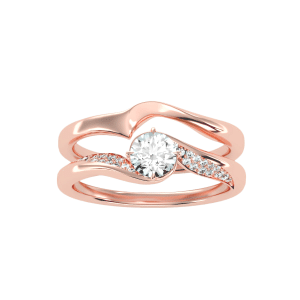 round cut curled halo with matching wedding band with 18k rose gold metal and round shape diamond