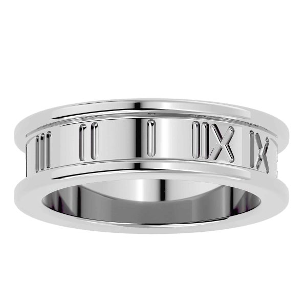 Deep Channel Carved Roman Numeral Men's Wedding Ring