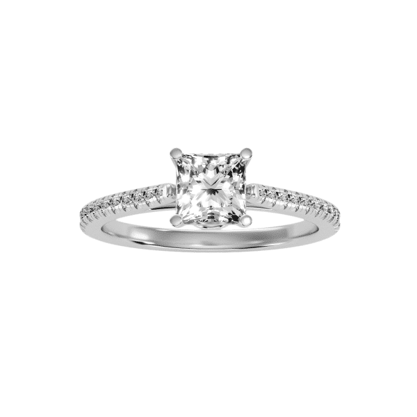 Princess Cut Pave-Set Diamond Solitaire Engagement Ring