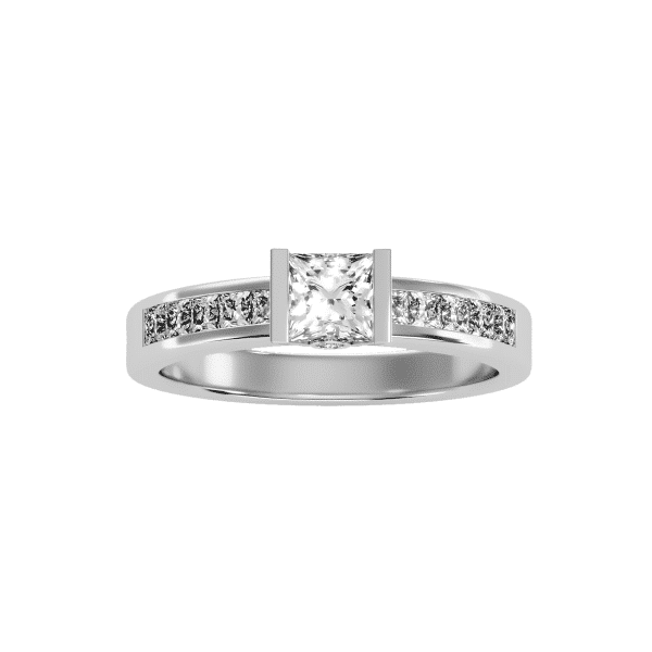 Princess Cut Bar-Set Hidden Diamond Solitaire Engagement Ring