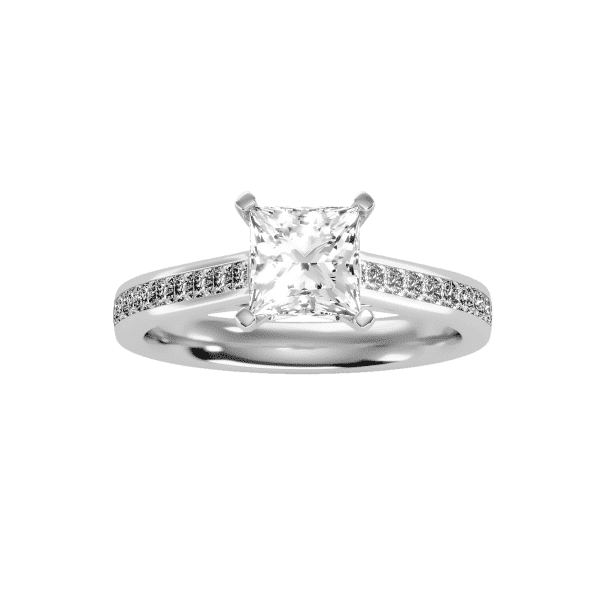 Princess Cut 4 Claws Cathedral Channel-Set Diamond Solitaire Engagement Ring