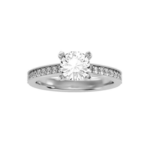 Round Cut 4 Claws Milgrain Pinpointed-Set Solitaire Diamond Engagement Ring